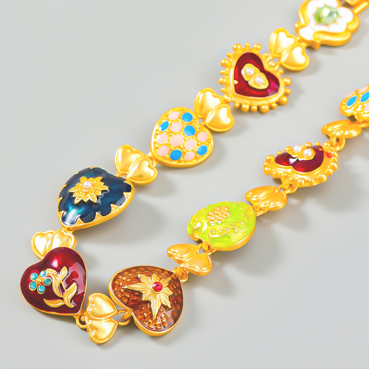 Heart-Shaped Necklace Alloy Drop Oil Necklace Multi-Layer Love Flower