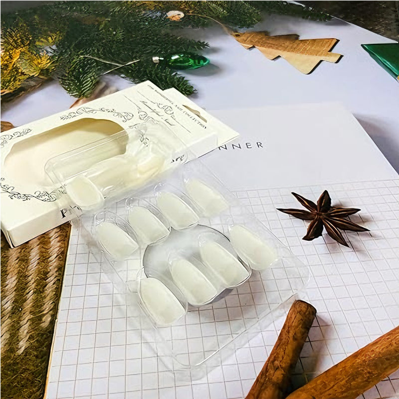 24 PCS Aurora White Nail Art, Length Long Water Pipe Fake Nails, Had Nail Tips False Nail