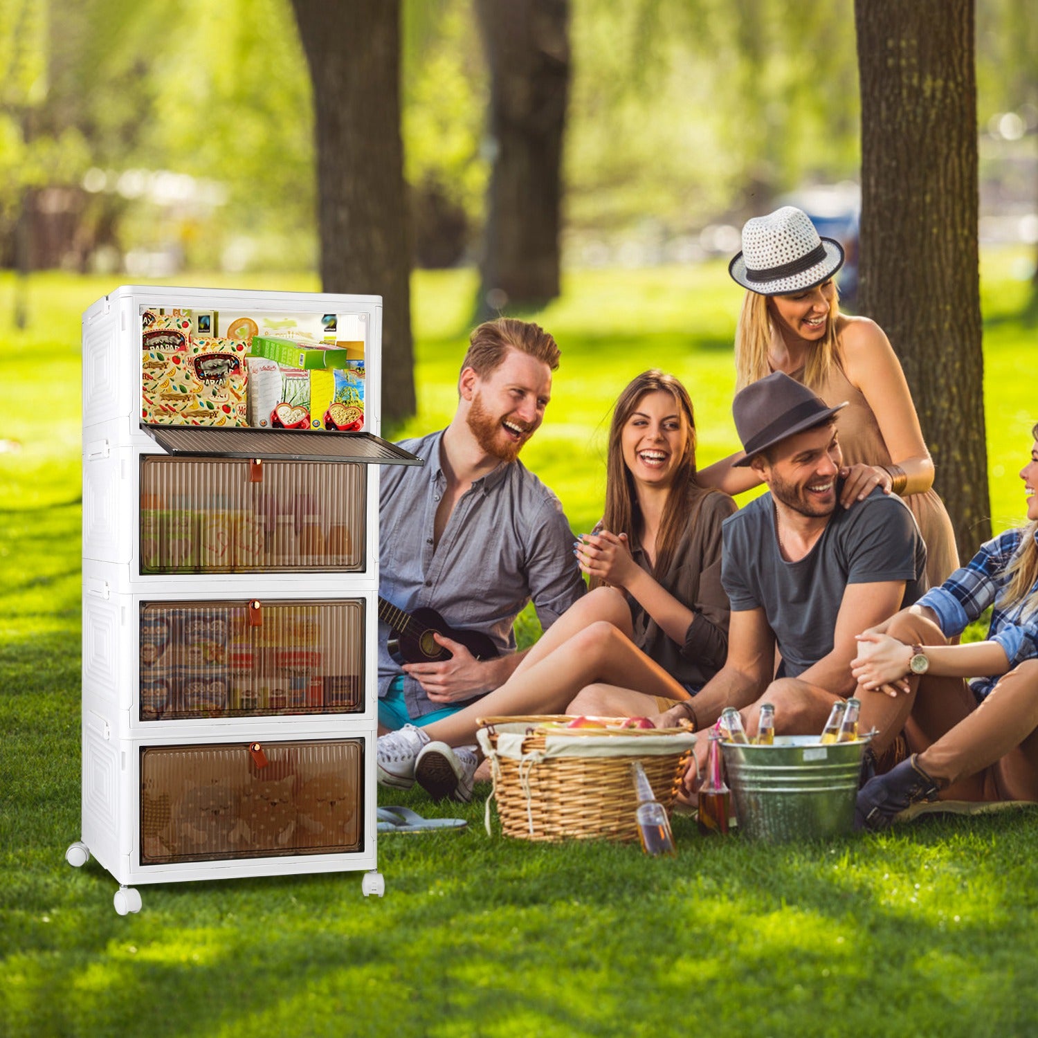 4Pc Foldable Storage Bins With Lid Front Magnetic Door Collapsible Stackable Closet Organizer Containers With 4Pcs 360 Degree Rotatable Wheels