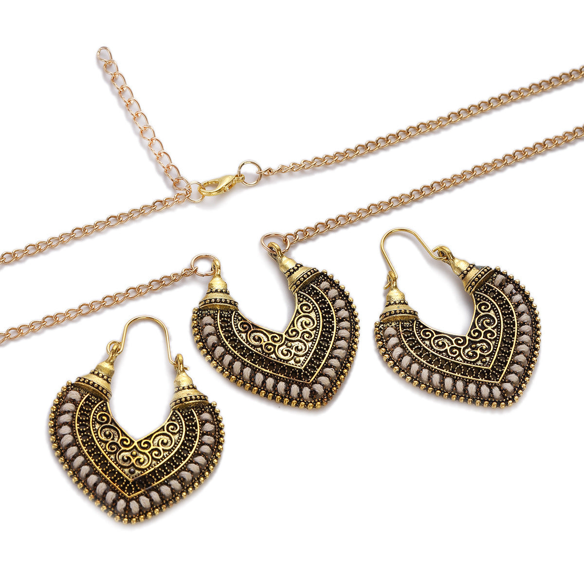Colored Rope Winding Earrings Necklace Two-Piece Set