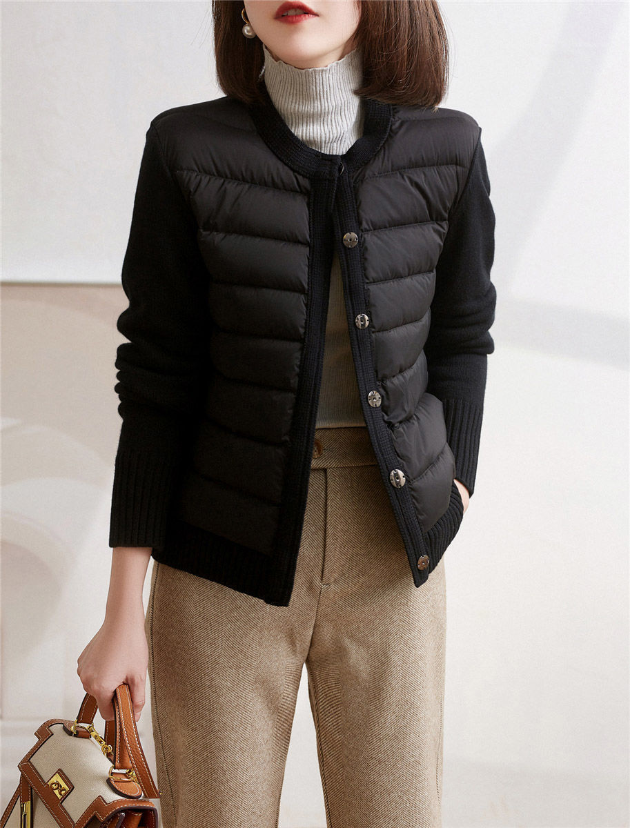 Simple Long-Sleeved Knitted Women's Stitching Cotton Jacket