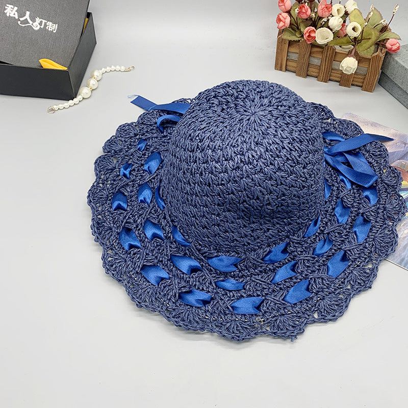 New Flat Big Brim Female Shade Dome Beach Hand Crochet Straw Hat