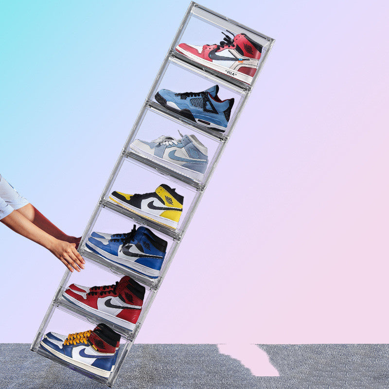 High Transparent Shoe Box Storage Display Side Door Magnetic Suction