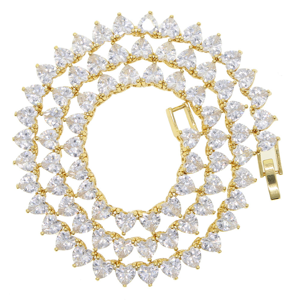 Cross-Border New Arrival Heart-shaped Zircon Tennis Chain Men And Women Rap Necklace Ornament