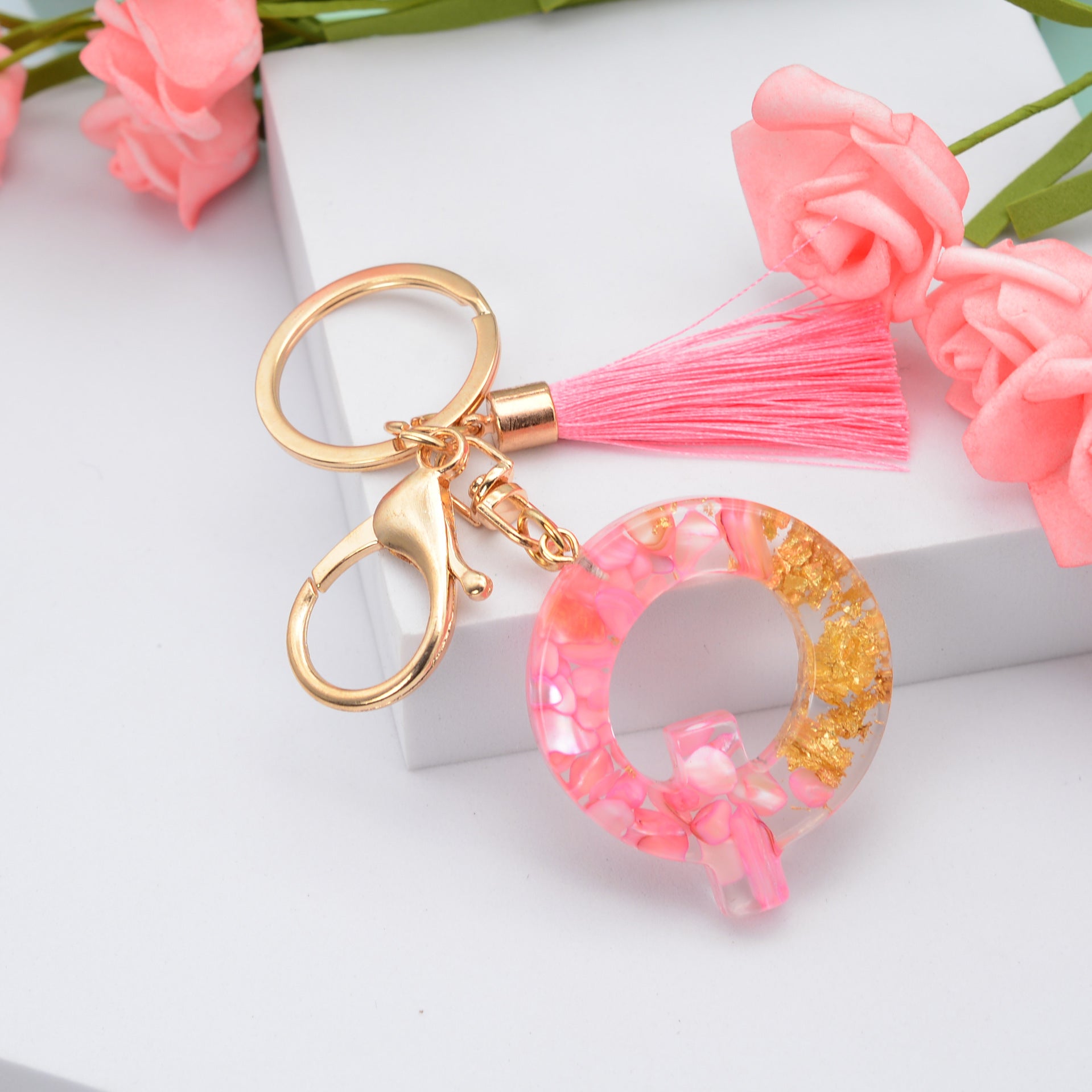 26 English Letters Leather Ball Stone Pendant Key Chain