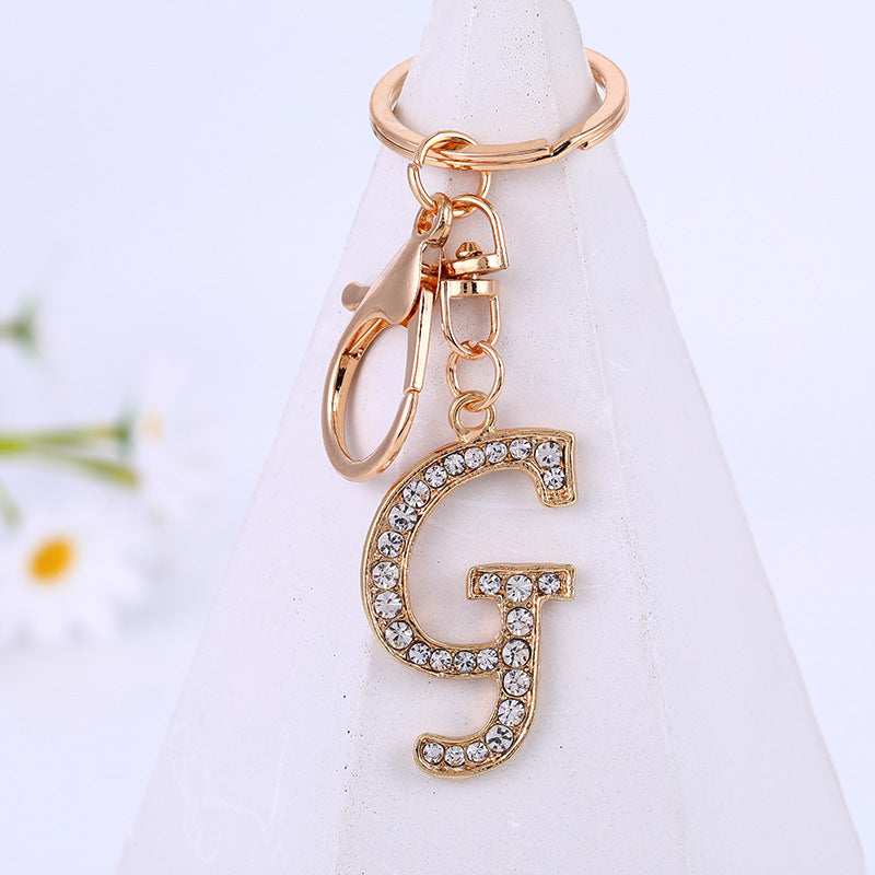 Metal Inlaid Diamond 26 English Letter Key Ring