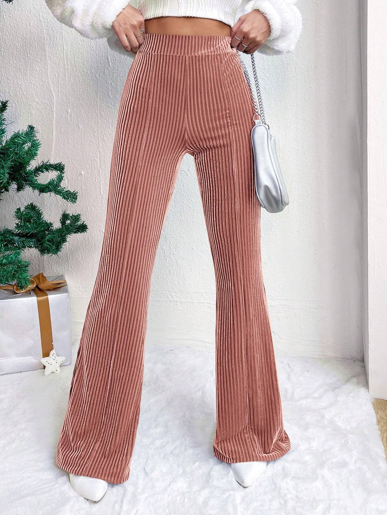 High Waist Lamp Wick Corduroy Bell-Bottom Pants Wide Leg Women