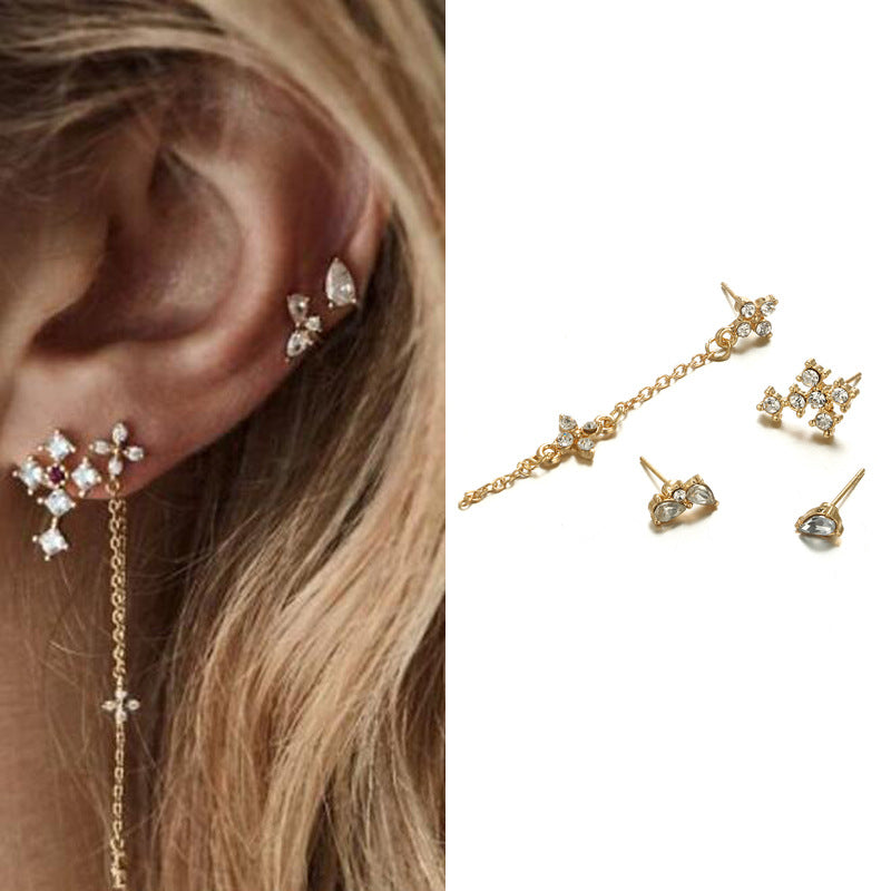 Rhinestone Chain Tassel Earrings