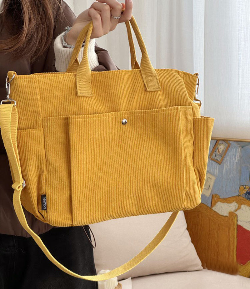 Thick Corduroy Shoulder Bags Simple All-Match Commute Totes Student Leisure Artistic Portable Messenger Bag