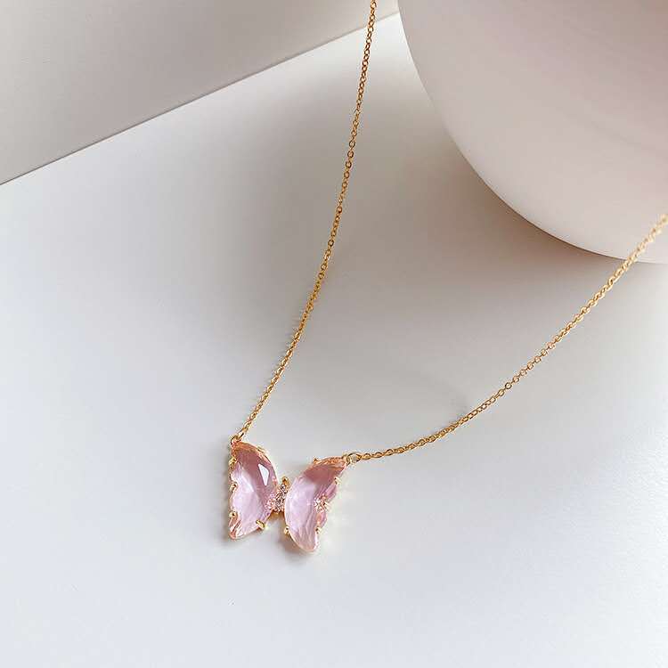 New Gold-Plated Crystal Butterfly Necklace