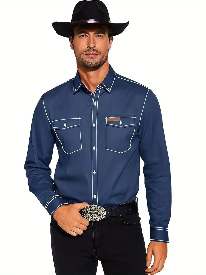 Men's Western Cowboy Casual Oxford Long Sleeve