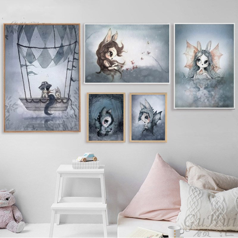 New Nordic Hand Painted Miss Rabbit Children's Room Decorative Painting Core