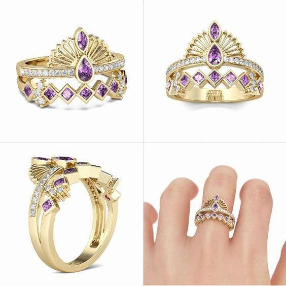 Crown Charm Purple Diamond Wedding Diamond Ring