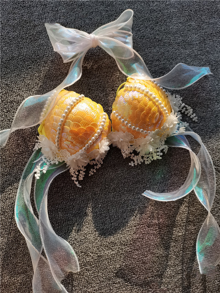 Mermaid Sequins Shell Bikini Top Bra