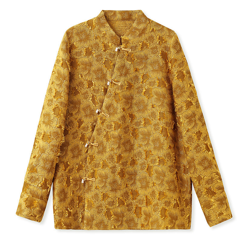 New Chinese Style Diagonal Buckle Design Sense Chinese Style Loose Show Temperament Shirt