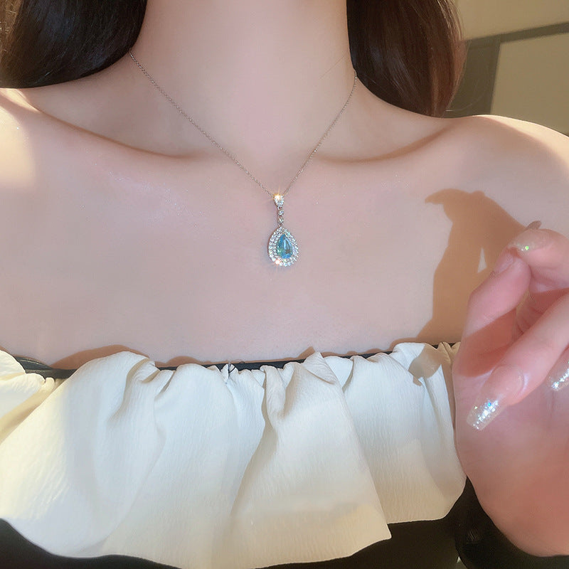 Mermaid Tears Gem Necklace Light Luxury High-End Stud Earrings Simple Elegant Special-Interest Design Jewelry