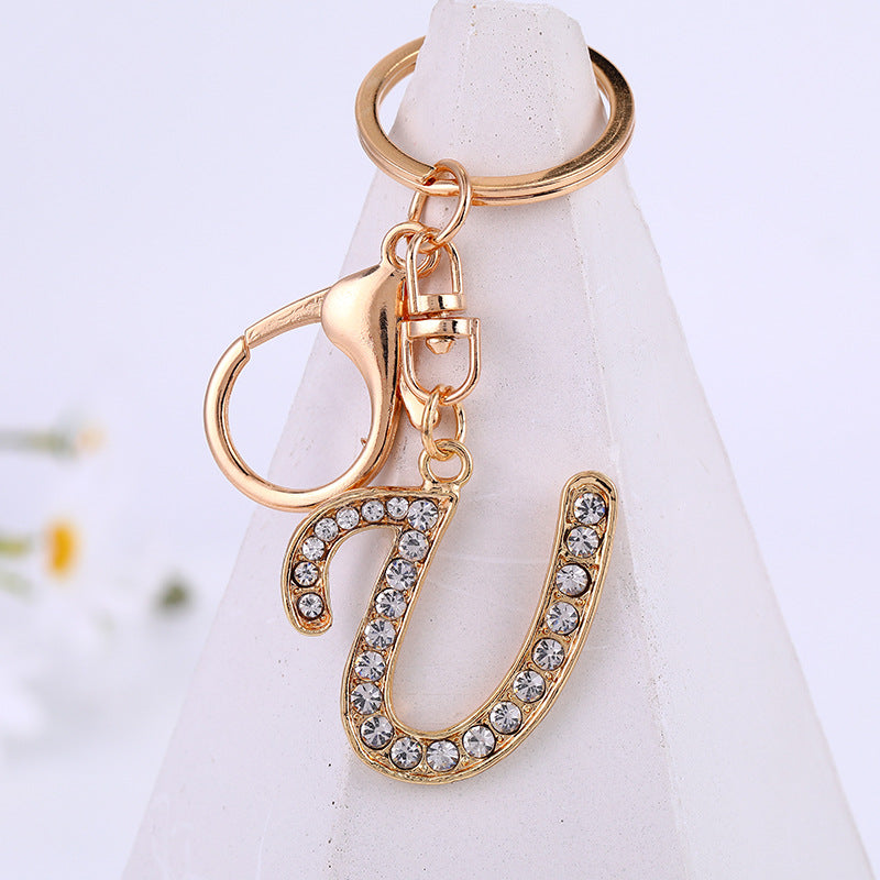 Metal Inlaid Diamond 26 English Letter Key Ring