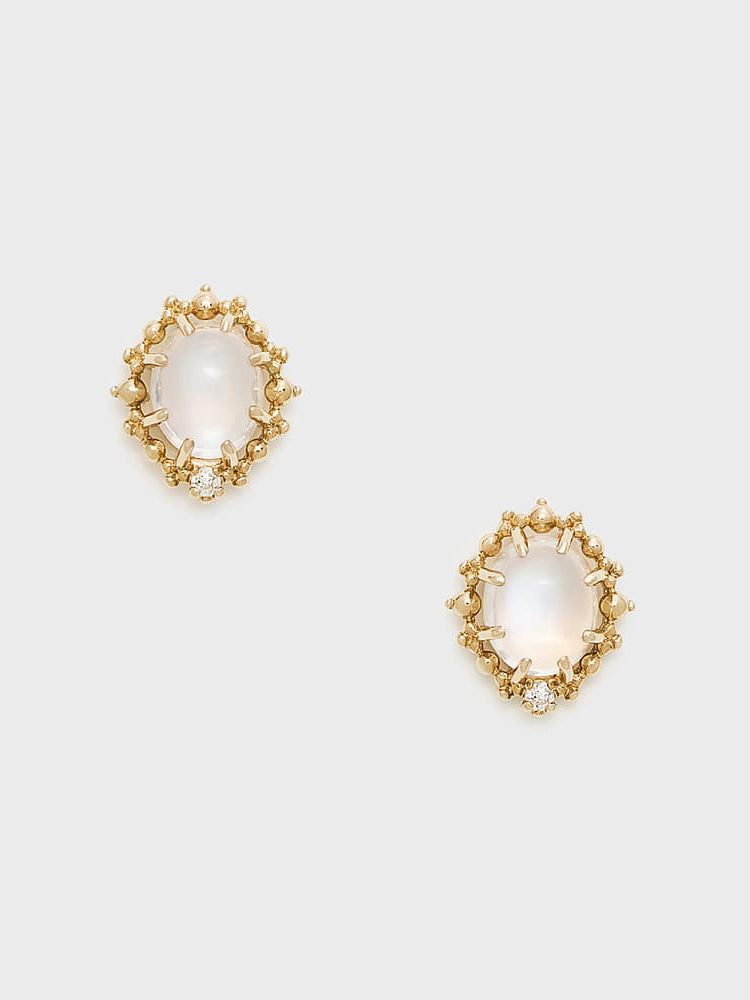 Moonstone Diamond 925 Silver 10k Gold Necklace