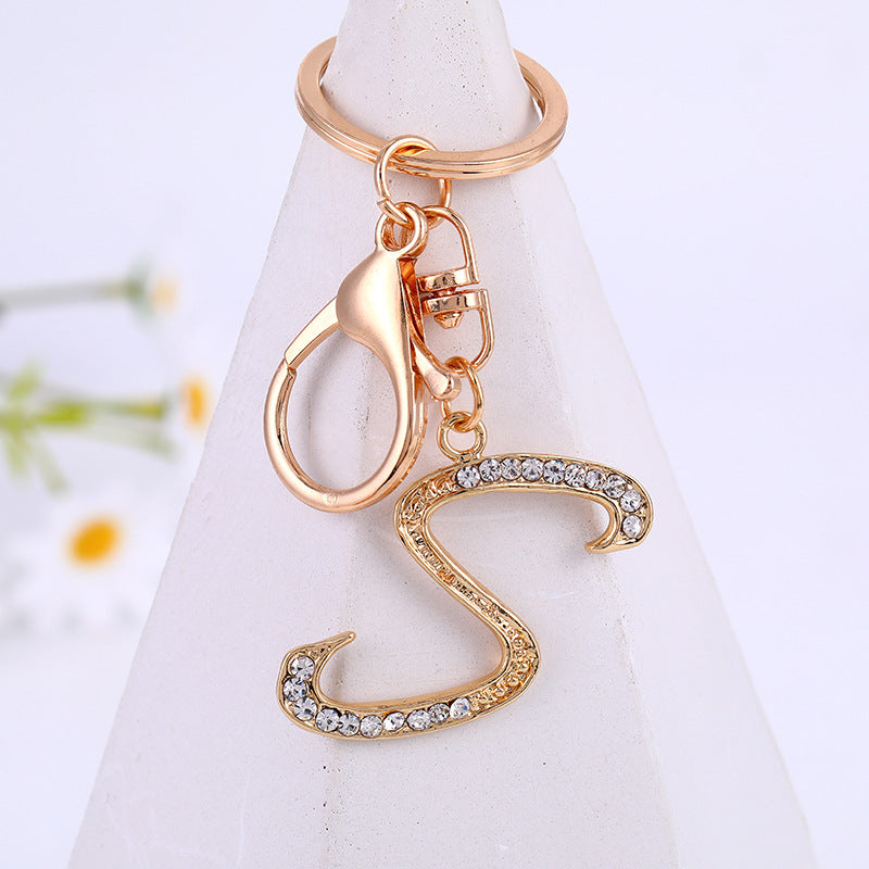 Metal Inlaid Diamond 26 English Letter Key Ring
