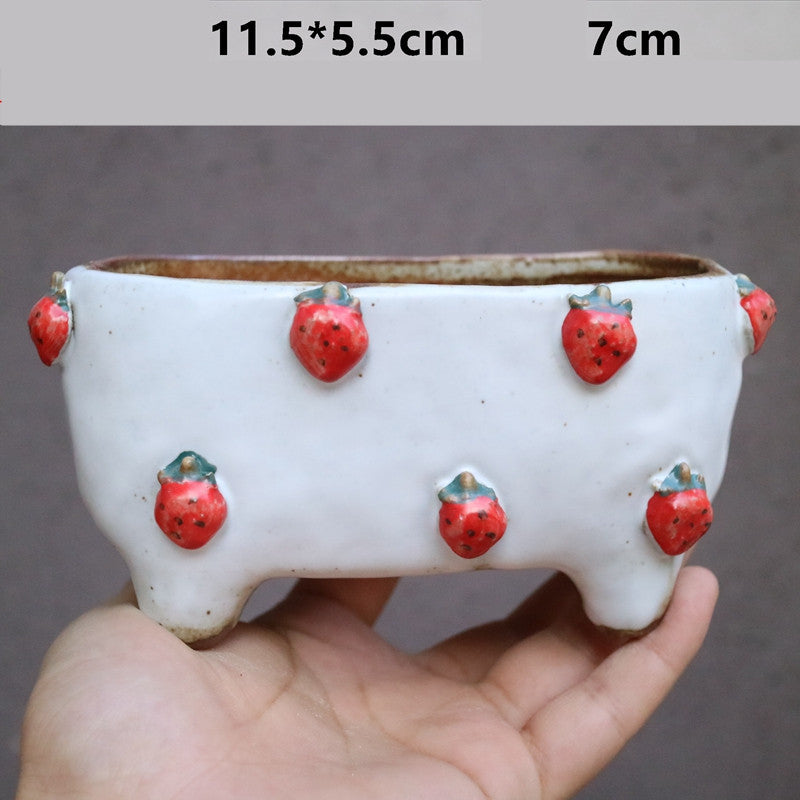 Strawberry Stoneware Succulent Plant Pot