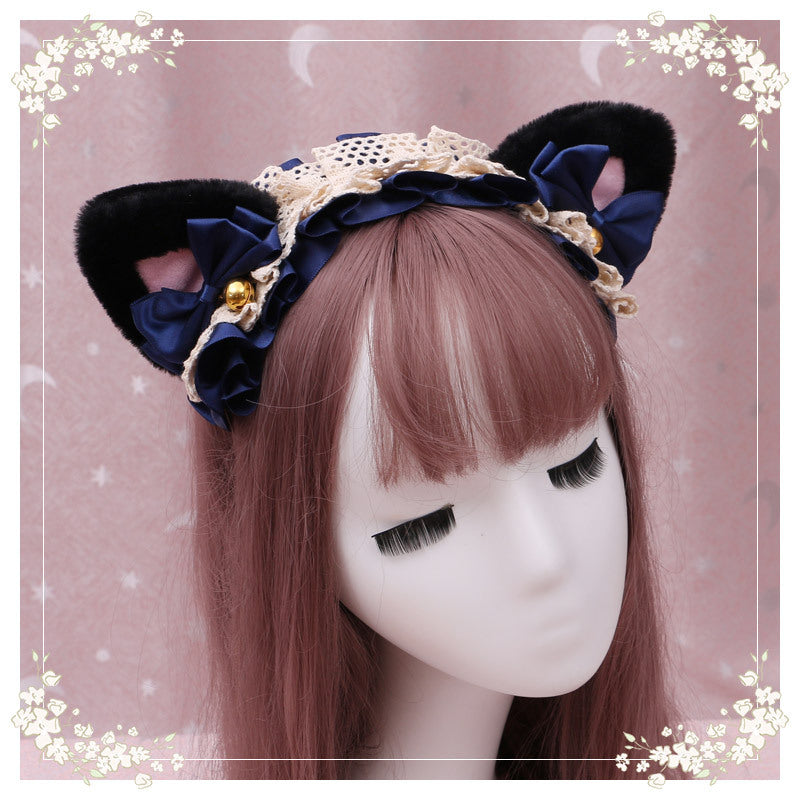 A Lovely Japanese Lolita Hairdress, Catwoman Plush Lolita Headdress, Lace Cat Ear Hair Band