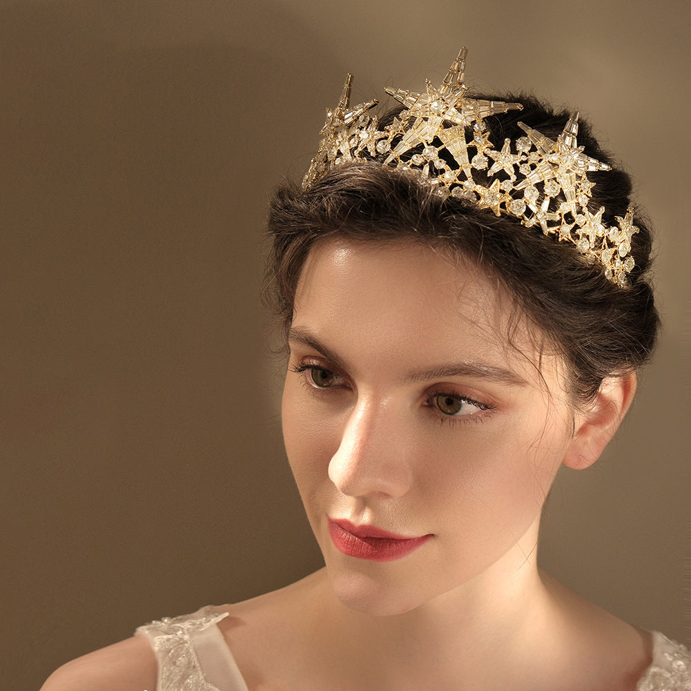 Bright Five-Pointed Star Mans Rhinestone Crown