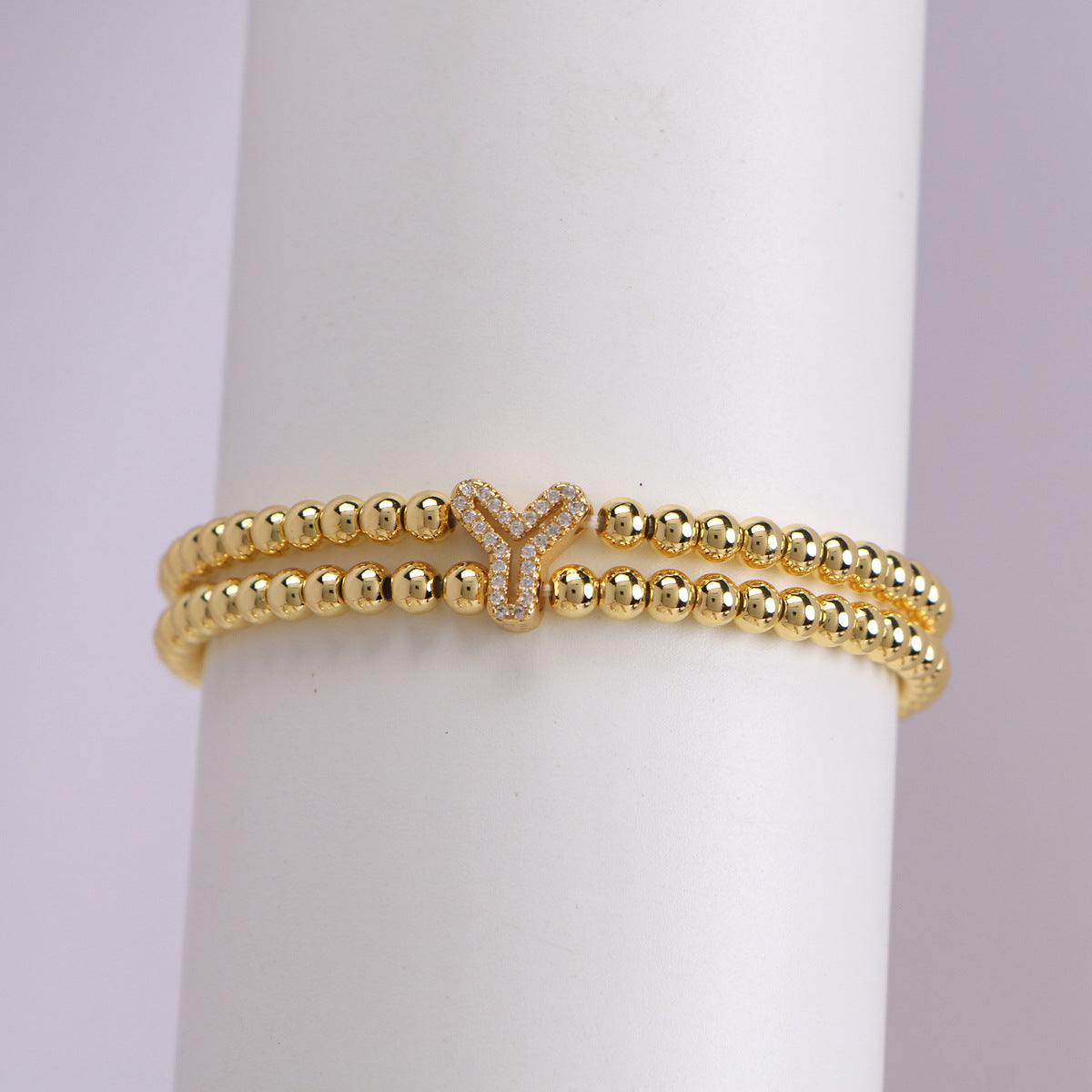 Copper-Plated 18k Gold Zircon Bead Bracelet