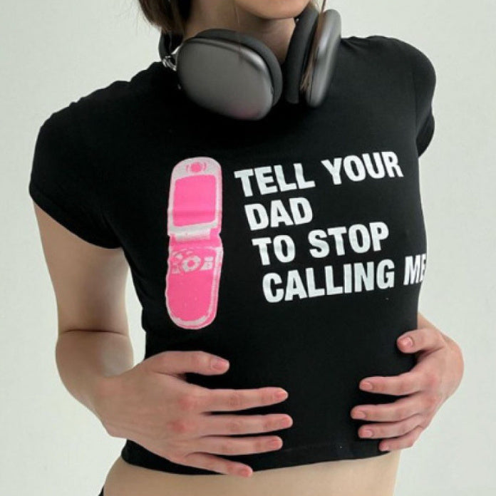 Slim Fit Printed Letter Retro Gothic Round Neck Short Sleeve T-Shirt Top