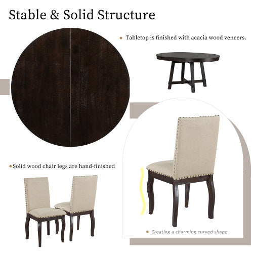 5-Piece Farmhouse Wooden Dining Table Set