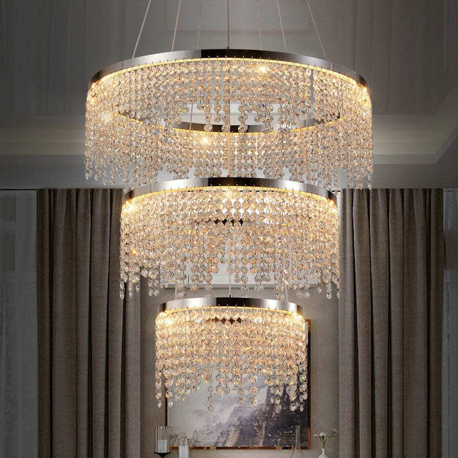 24-inch Crystal Chandelier LED Ceiling Lamp, Adjustable Color Temperature 3000K 4000K 6000K, Height Adjustable, Luxury Round Chandelier, Suitable For Living Room, Dining Room, Bedroom