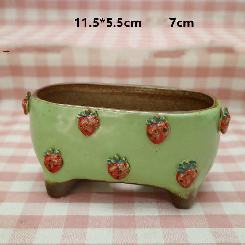 Strawberry Stoneware Succulent Plant Pot