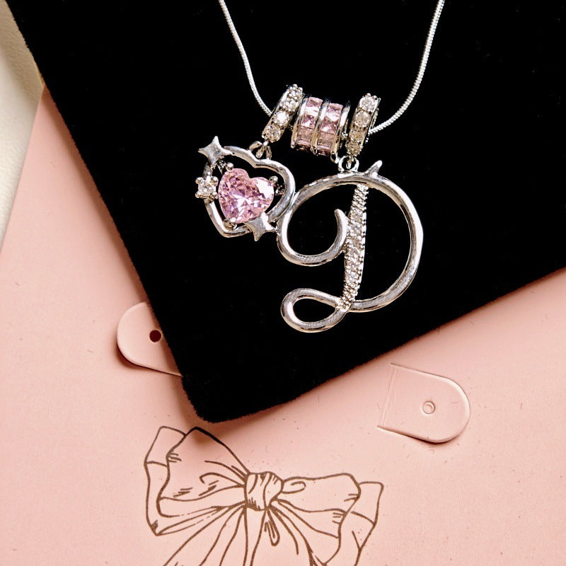 Wish Loving Heart Zircon English Letter Necklace