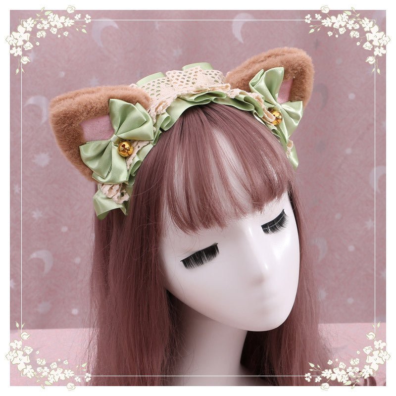 A Lovely Japanese Lolita Hairdress, Catwoman Plush Lolita Headdress, Lace Cat Ear Hair Band