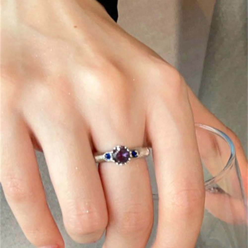 Antique Zircon Brushed Ring Female Retro Minority
