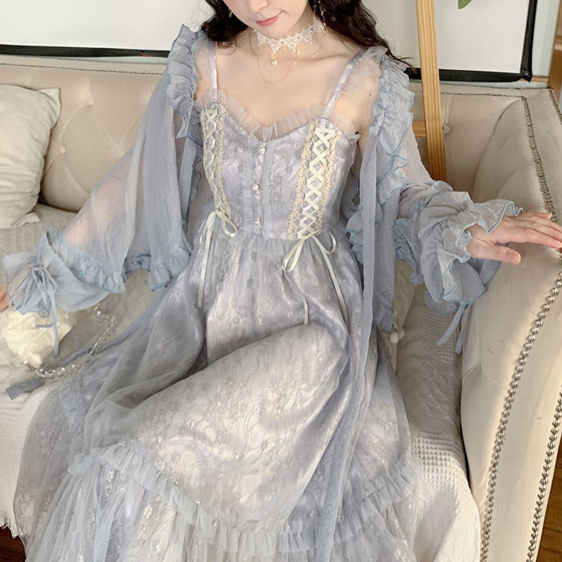 Sweet Fungus Edge Chiffon Cardigan Bow Tie Women