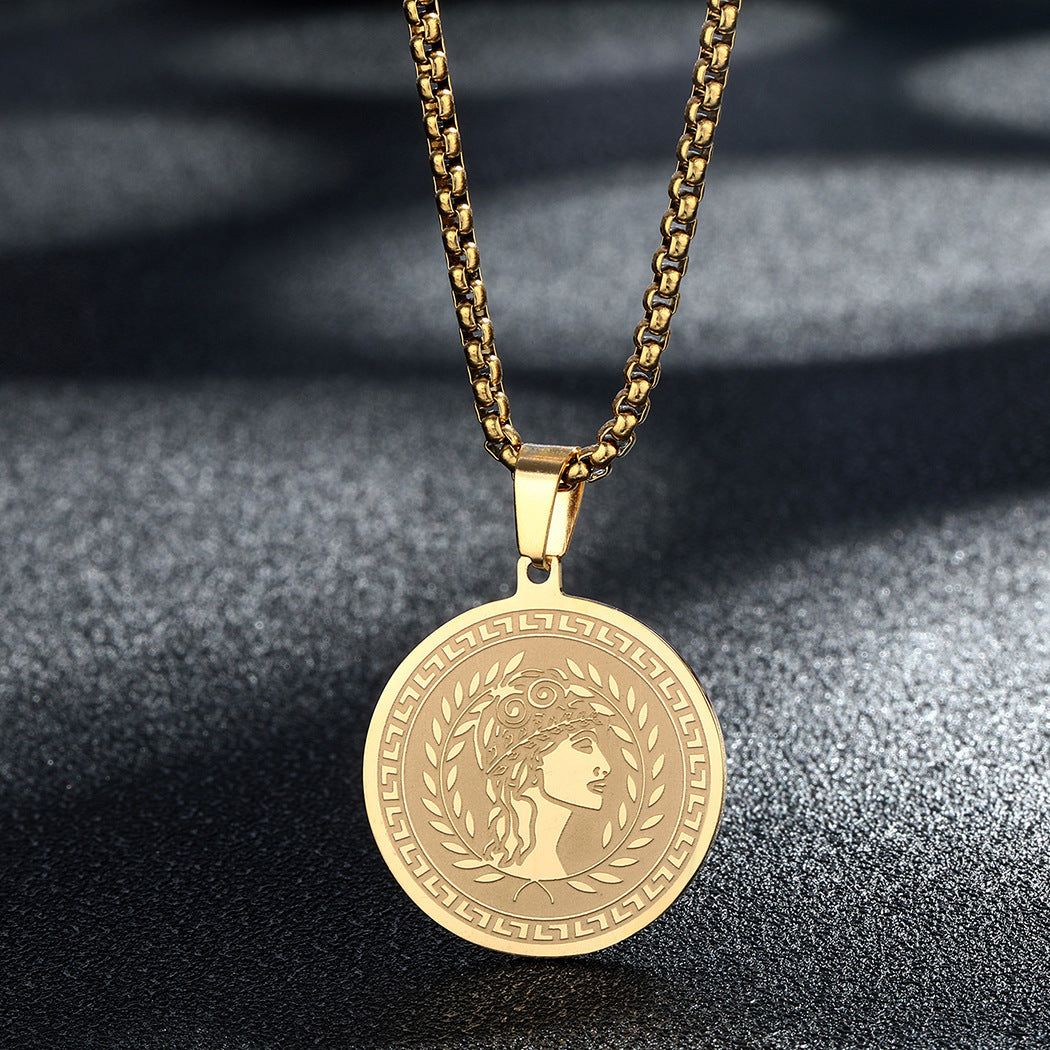 Ancient Greek Goddess Hera Medusa Pendant Stainless Steel Necklace