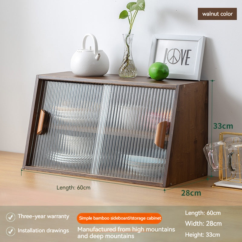 Japanese-Style Small Glass Kitchen Table Top Storage Cabinet Solid Wood Household