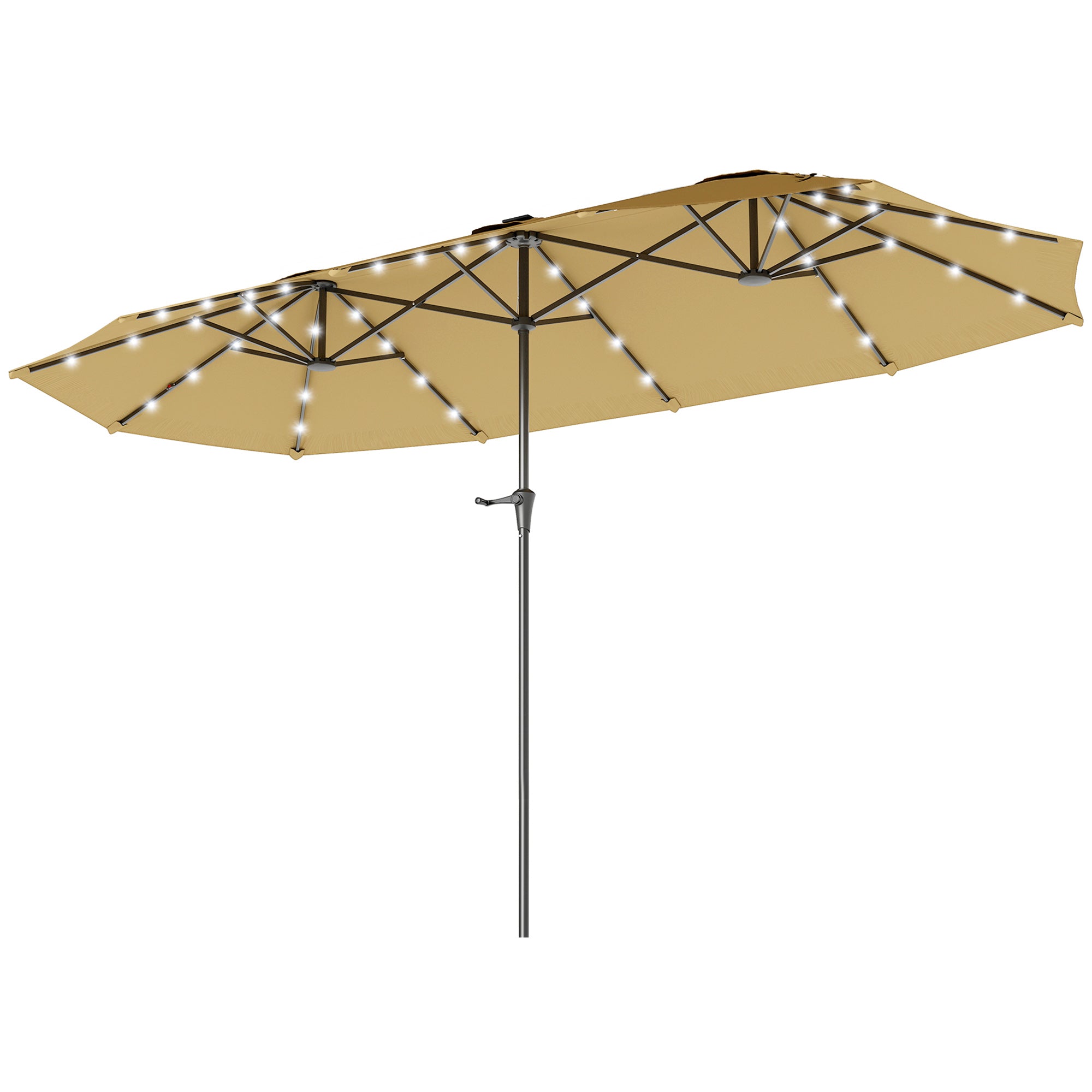 13ft Double-Sided Market Umbrella, Large Patio Umbrella with Solar Lights, Crank Handle for Garden, Pool, Yard, Khaki