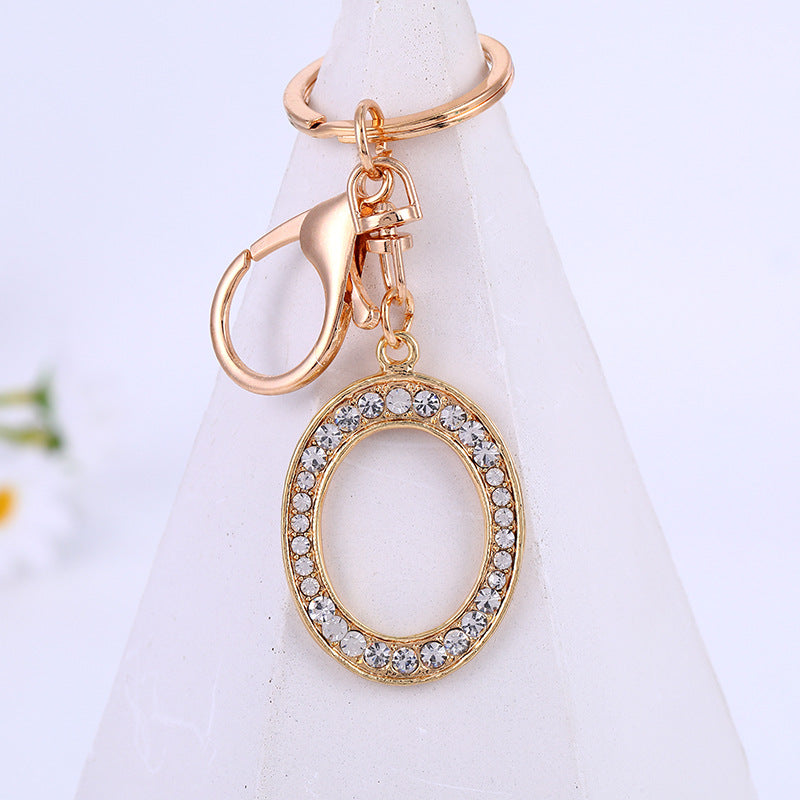 Metal Inlaid Diamond 26 English Letter Key Ring