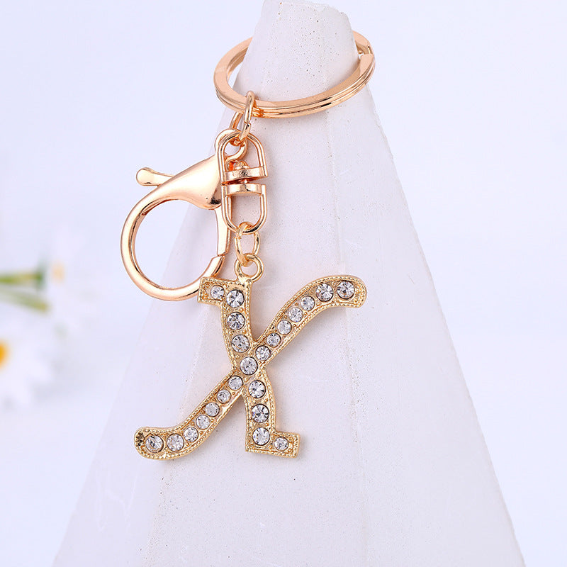 Metal Inlaid Diamond 26 English Letter Key Ring