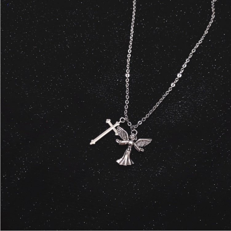 Vintage Vintage Angel Wings Cross Pendant Necklace