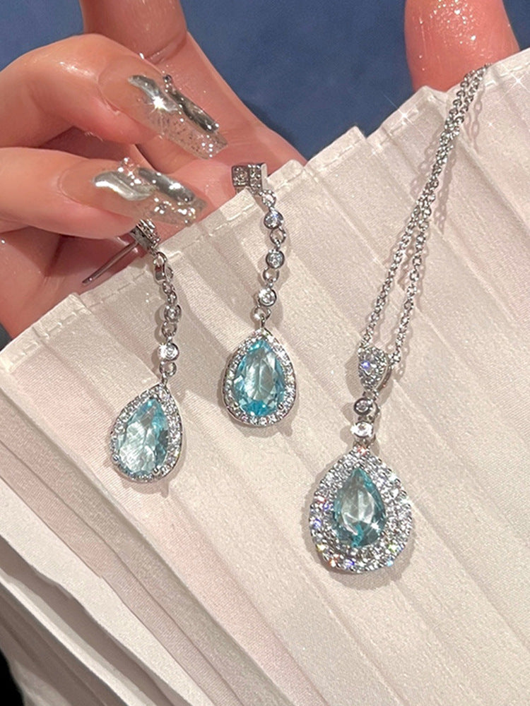 Mermaid Tears Gem Necklace Light Luxury High-End Stud Earrings Simple Elegant Special-Interest Design Jewelry