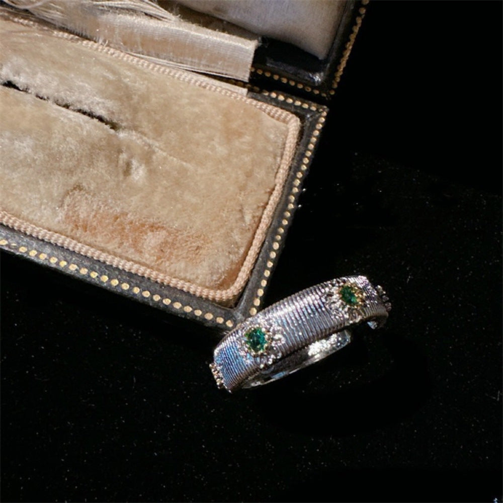 Antique Zircon Brushed Ring Female Retro Minority
