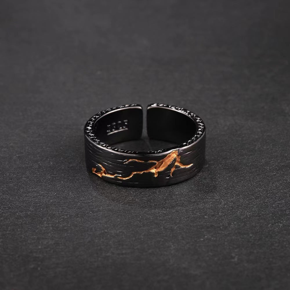 Gold Stone Ring Black Niche Personality Ring