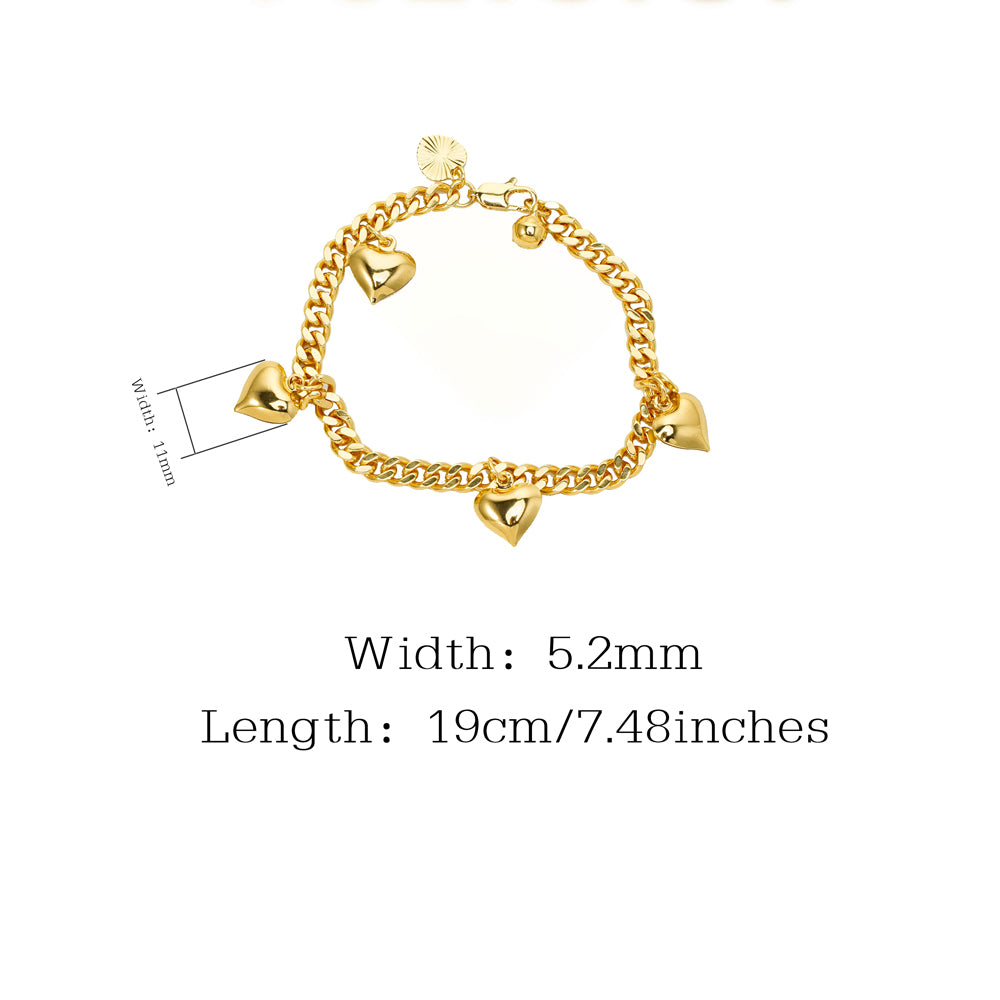 Lovely Multi Hearts 24K Gold Filled Jewelry Bracelet,Woman Accessories Fashion Creative Gift