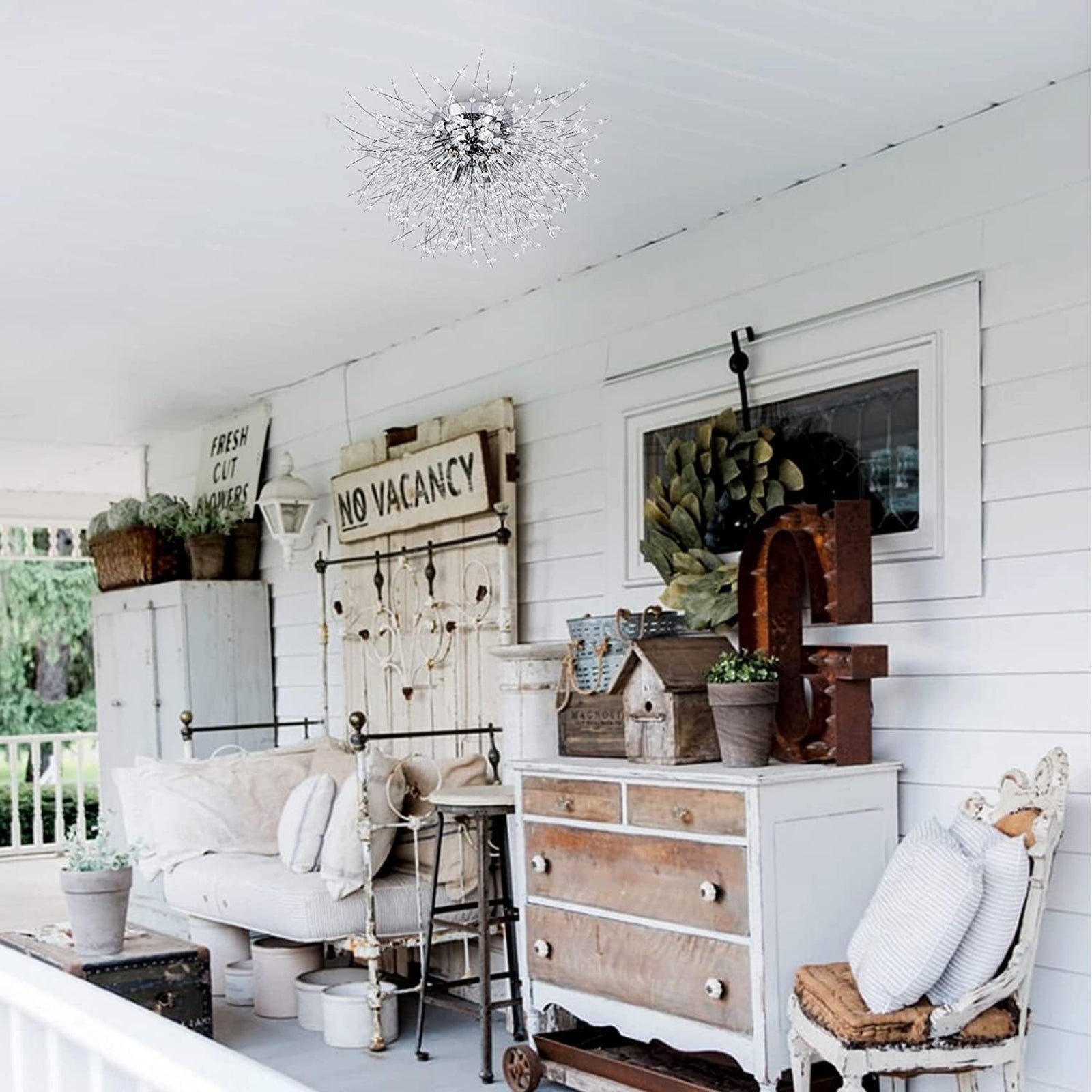 Crystal Flush Mount Ceiling Light, Modern Sputnik Firework Close To Ceiling Lamp, LED Ceiling Light