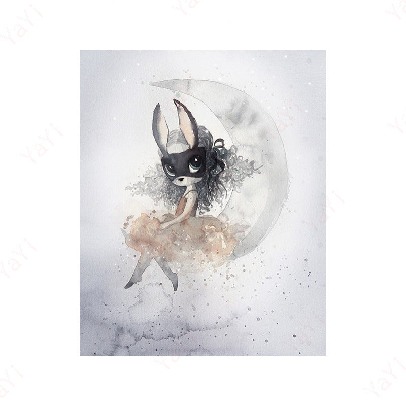 New Nordic Hand Painted Miss Rabbit Children's Room Decorative Painting Core
