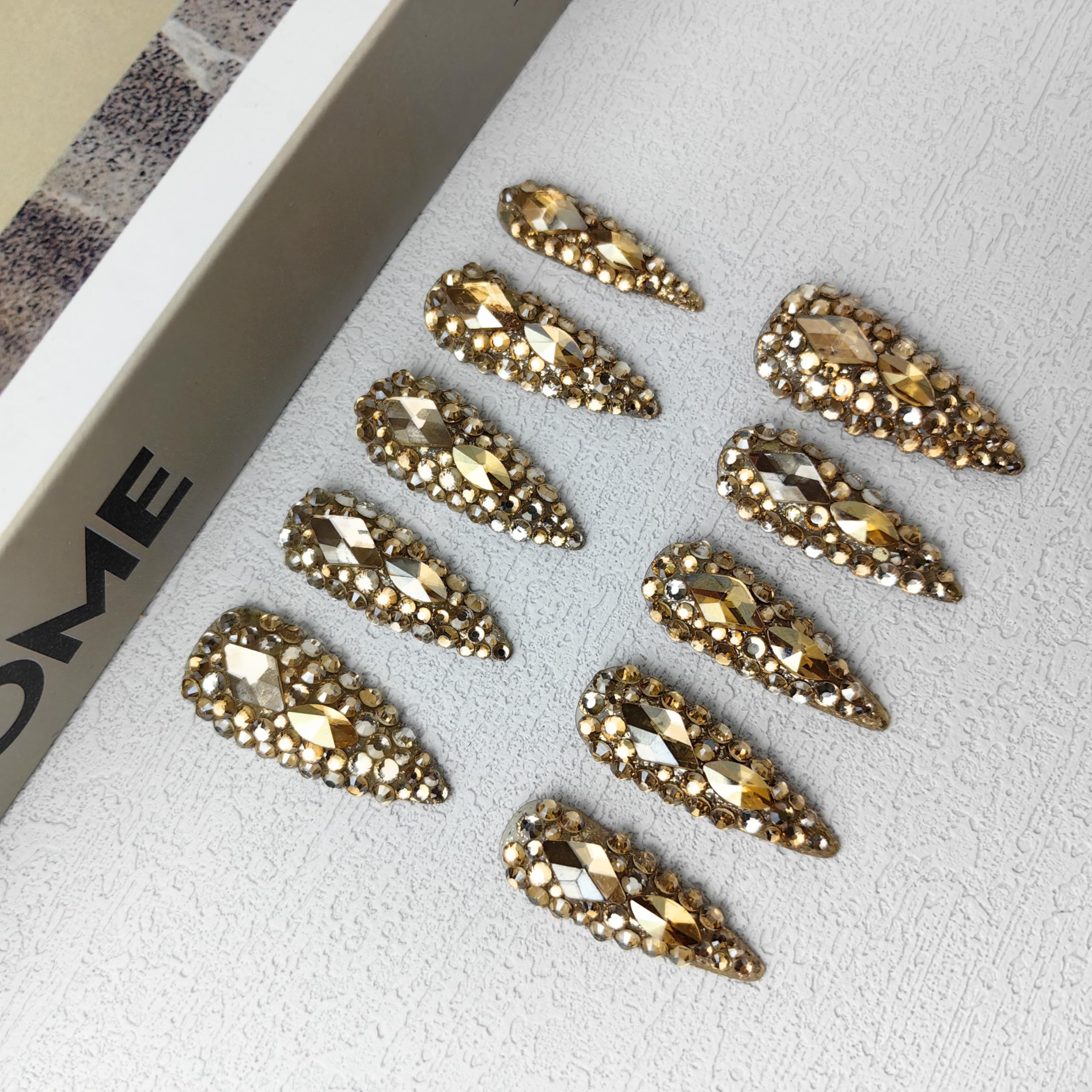 GGddsha Full Diamond Medium Almond Press On NailsReusable PMMA Acrylic Handmade Nails Full Deluxe 3DCrystal Fake Nails W Box Gift For Women,Crown Jewel