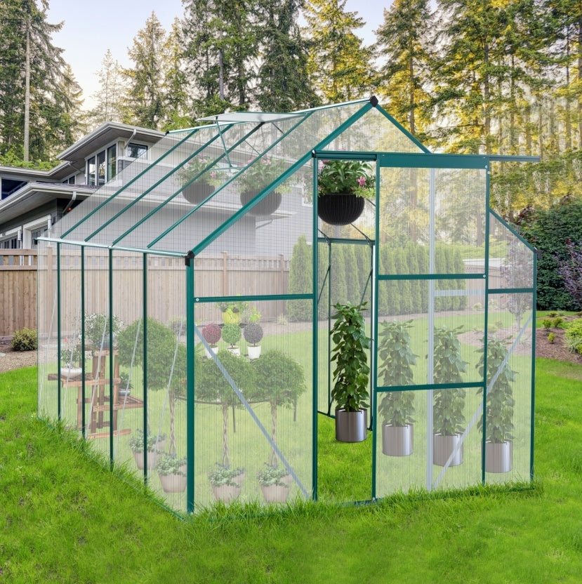 6X10FT Polycarbonate Greenhouse With Raised Base, Anchor, Heavy Duty Walk-in