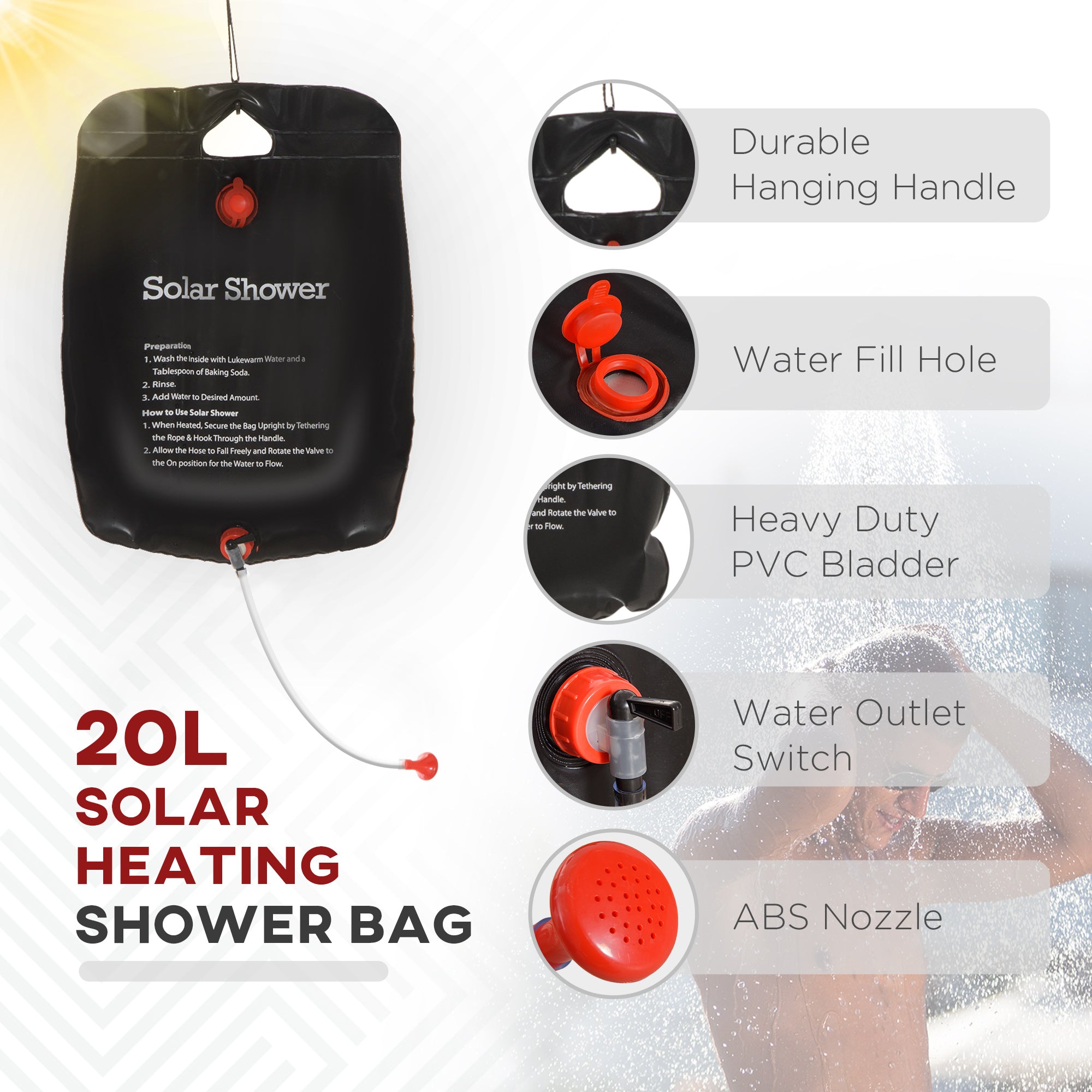 Shower Tent w/ Two Rooms, Shower Bag, Floor and Carrying Bag, Portable Privacy Shelter, Instant Changing Room for 2 Person, Black